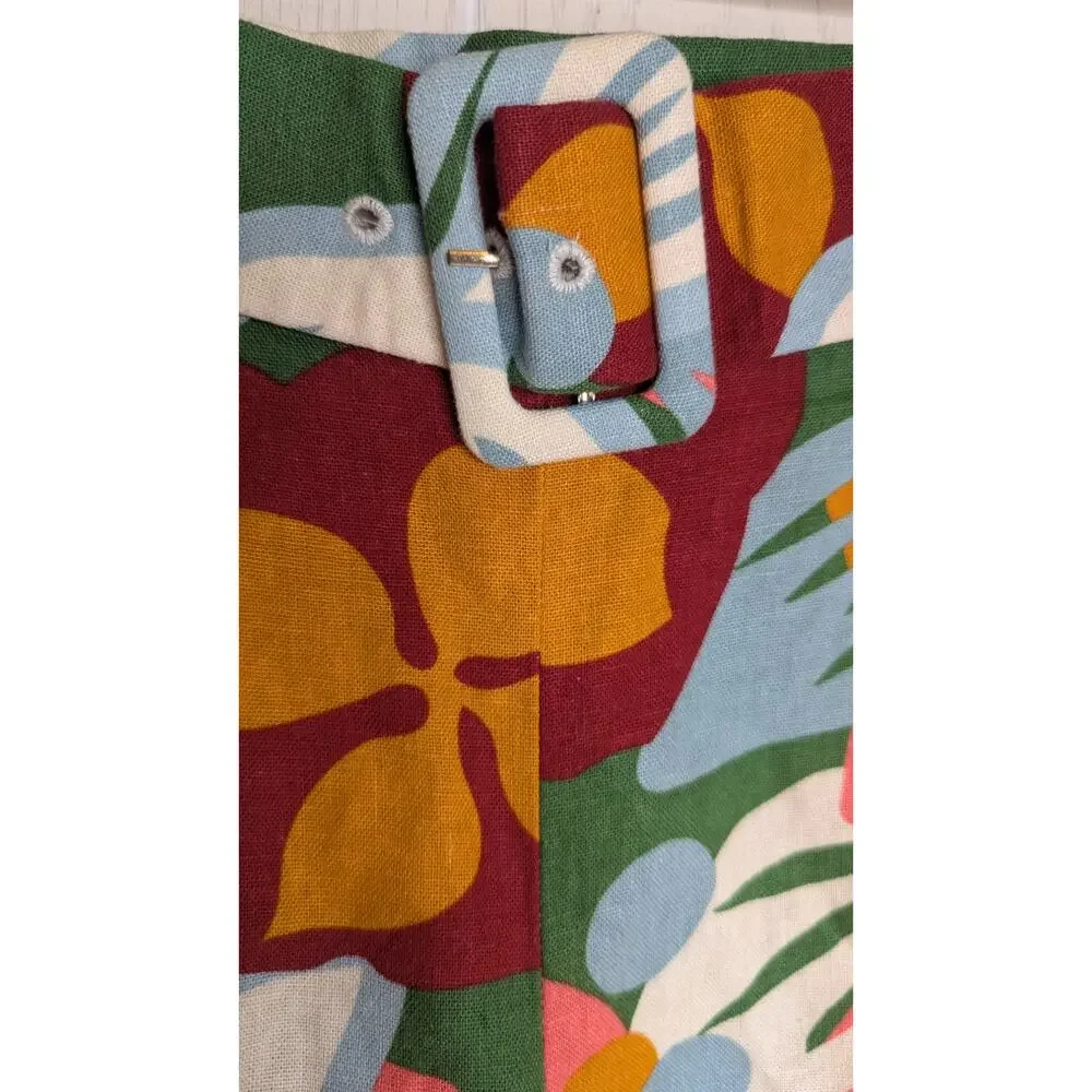Maison de Amile floral tropical linen blend shorts belted size 2